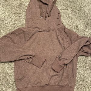 Born Primitive womens crop hoodie, distressed style in brown